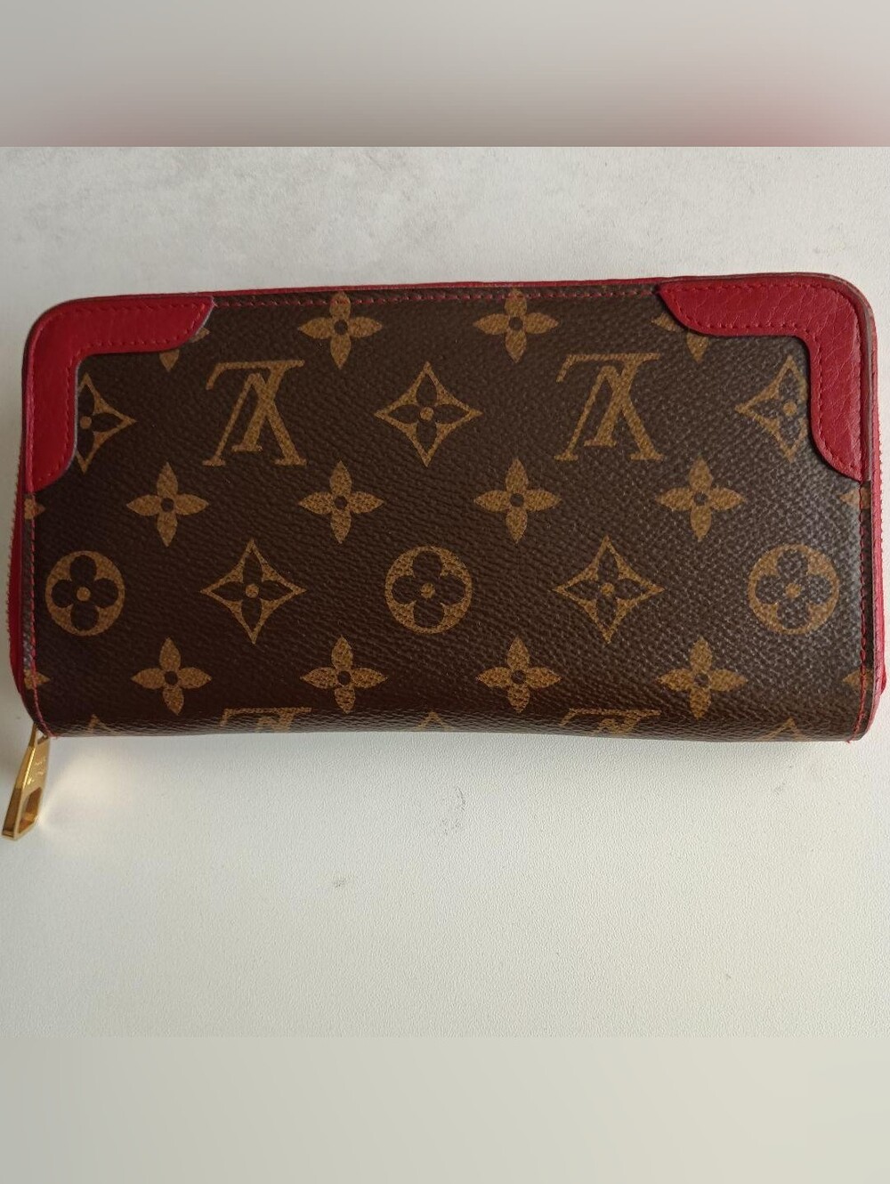 Louis Vuitton Monogram Zip Around Wallet with Red Trim